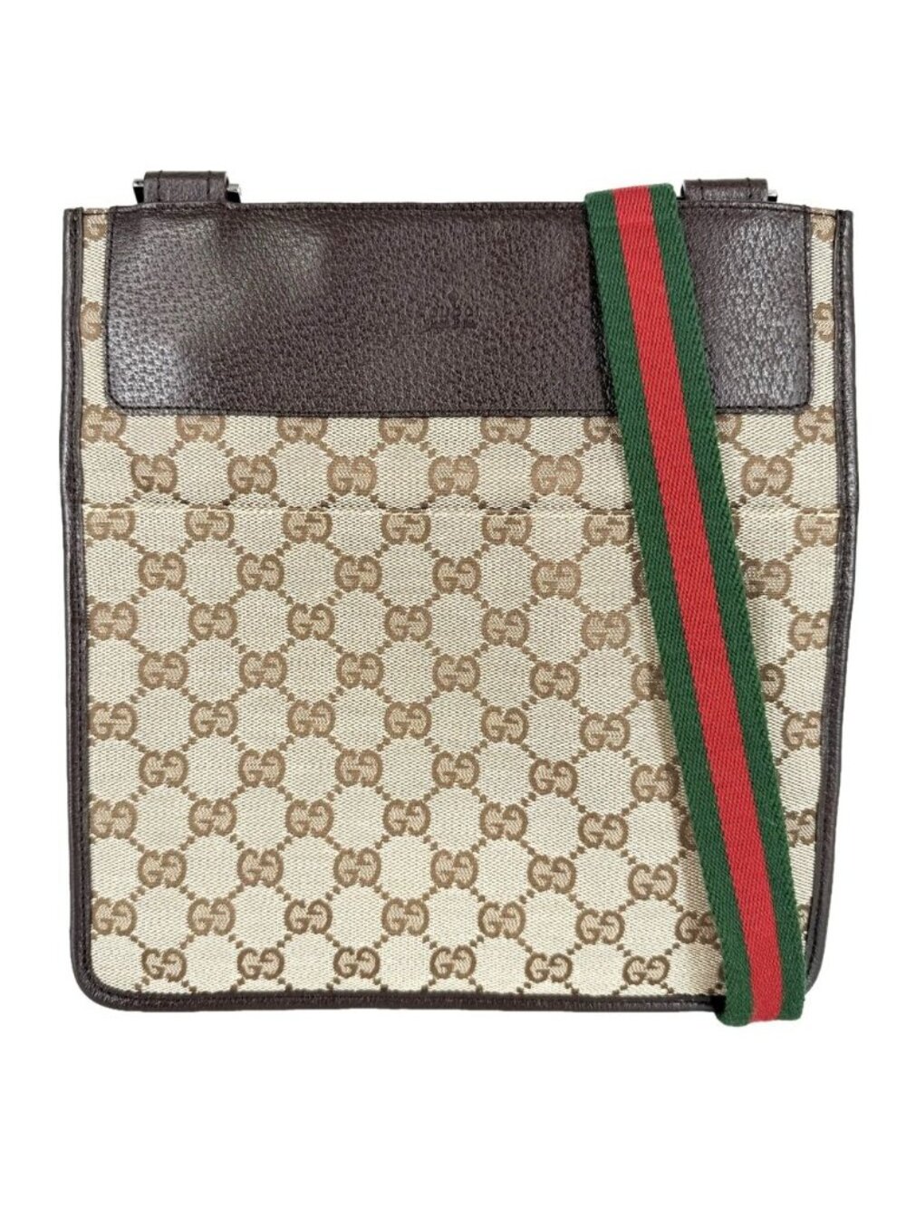Gucci Shoulder Bag Sherry Line Crossbody GG Canvas Leather Beige Silver